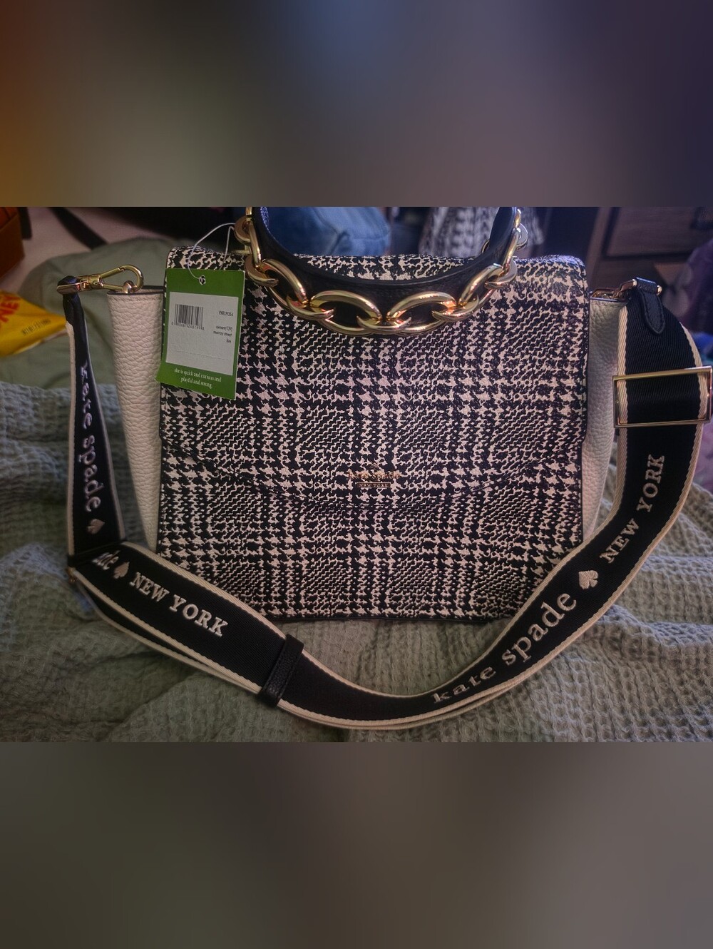 Kate spade Black & White Chain-Handle with Crossbody Branded Strap